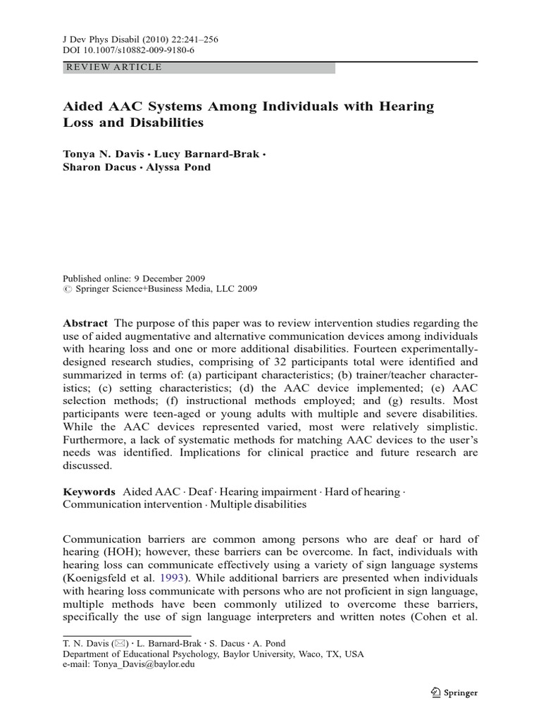Aided AAC Systems Among Individuals with Hearing loss | PDF ...