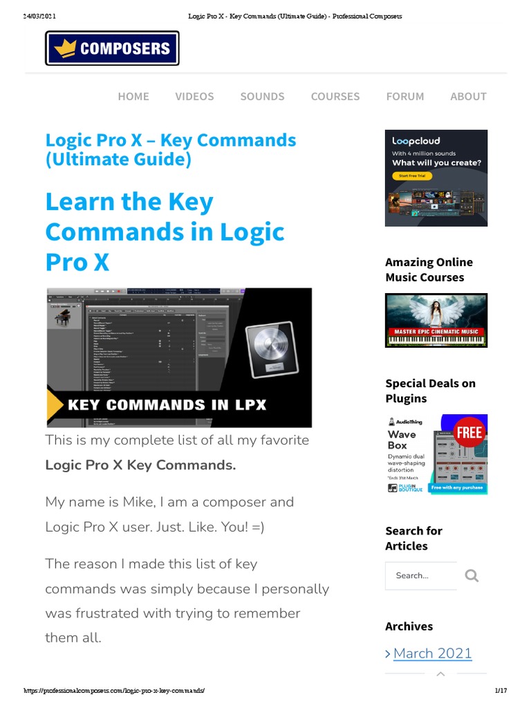 Logic Pro X Key Commands (Ultimate Guide) Professional Composers