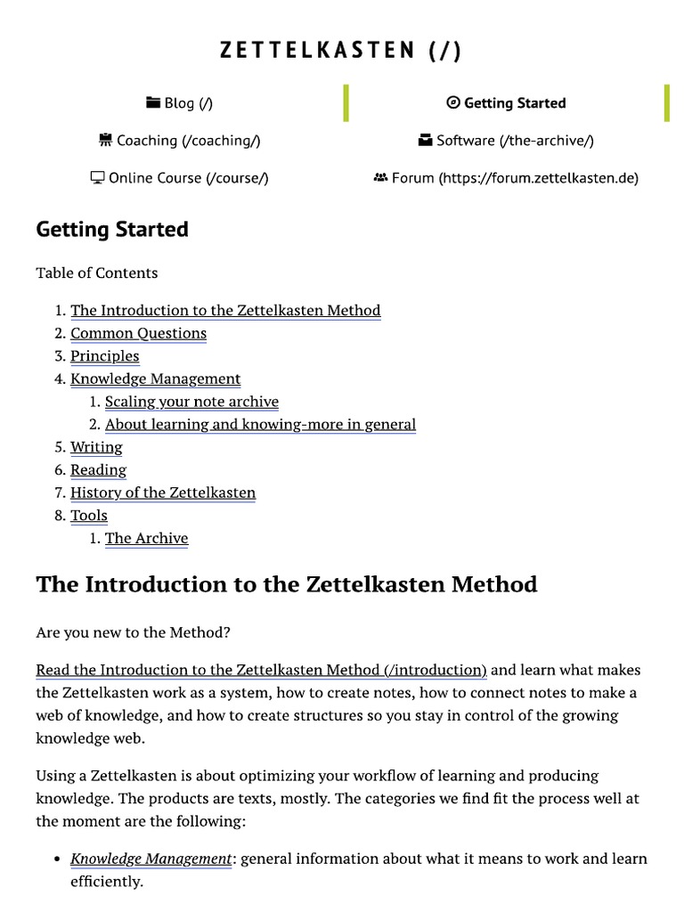 Zettelkasten Getting Started PDF