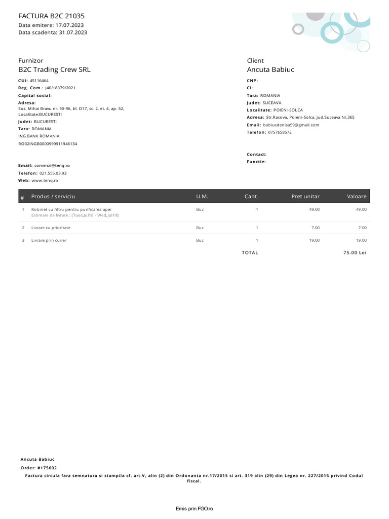 Invoice B2C 21035 | PDF