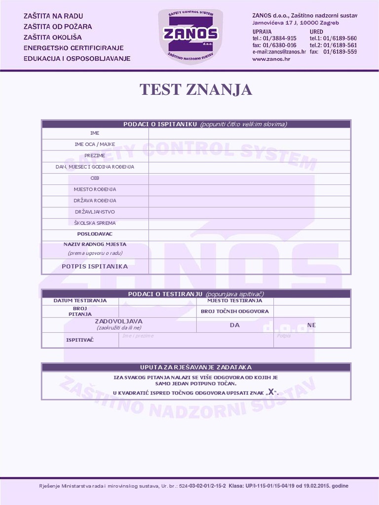 Test Znanja - Administrativni - ZNR - ZOP | PDF