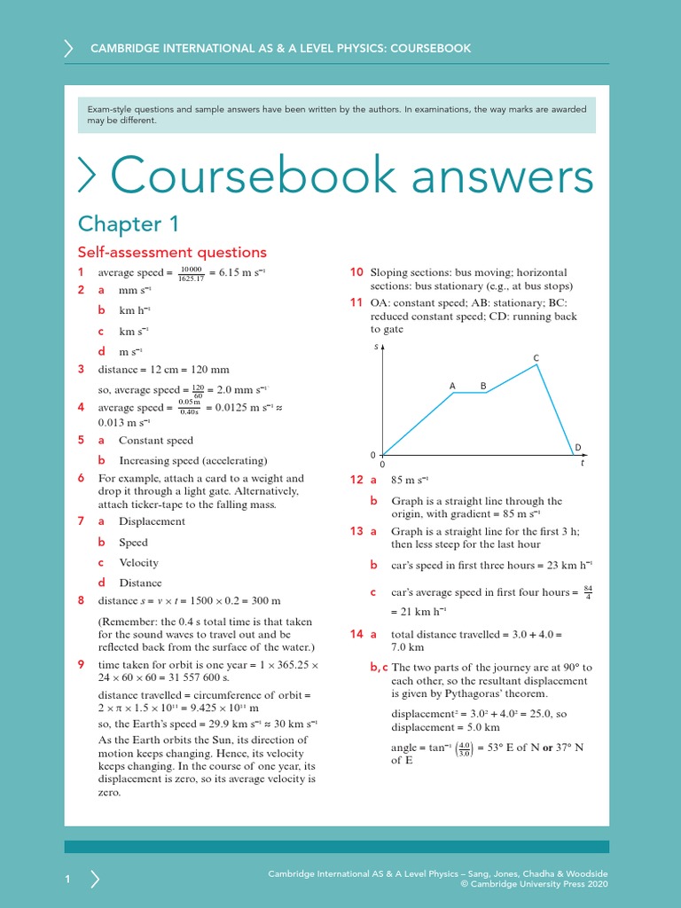 Self Assessment Answers 1 Asal Physics CB | PDF | Science & Mathematics