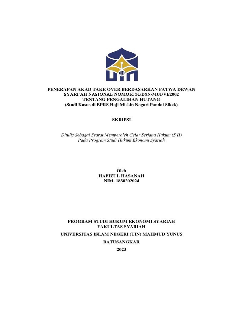 Penerapan Akak Take Over Berdasarkan Fatwa Dewan Syariah Nasional Nomor ...