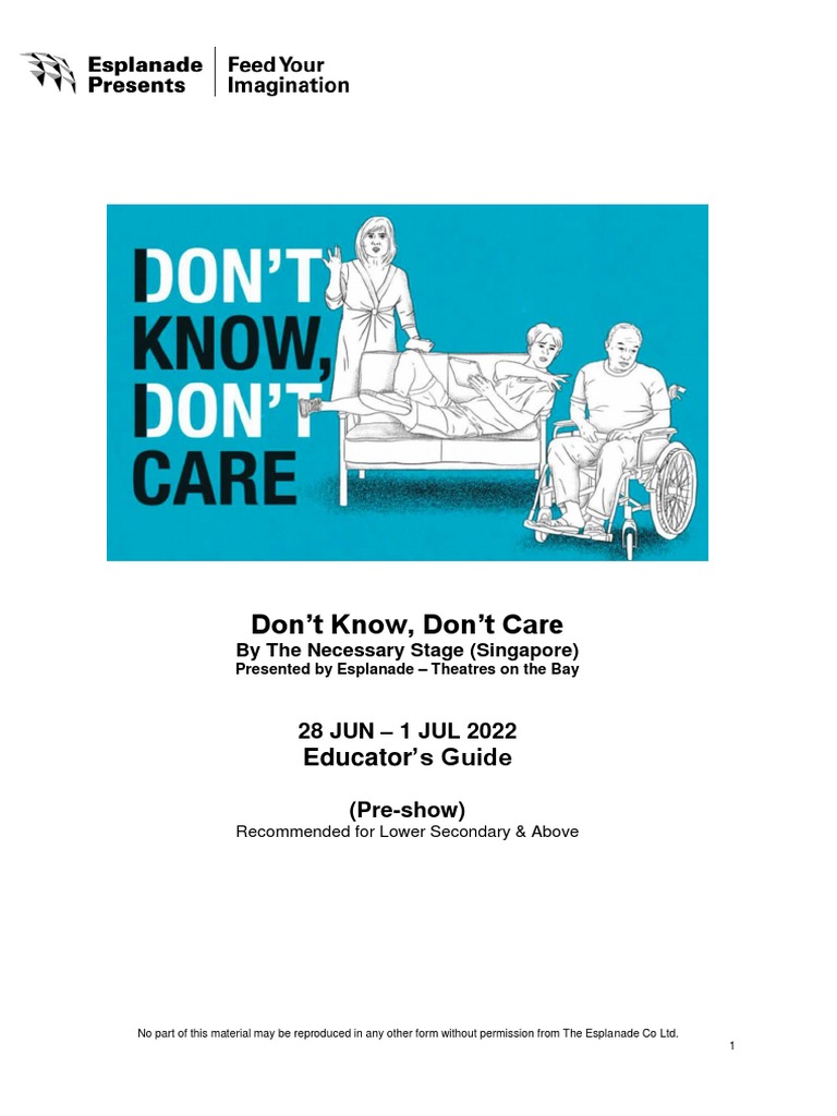 Dont Know Dont Care Preshow Educators Resource Guide PDF