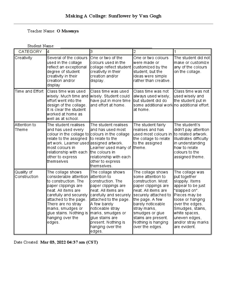 Collage Rubric PDF