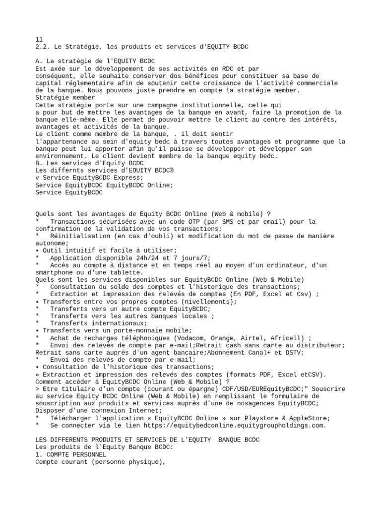 Produits et Services d'Equity BCDC | PDF | MasterCard | Guichet ...