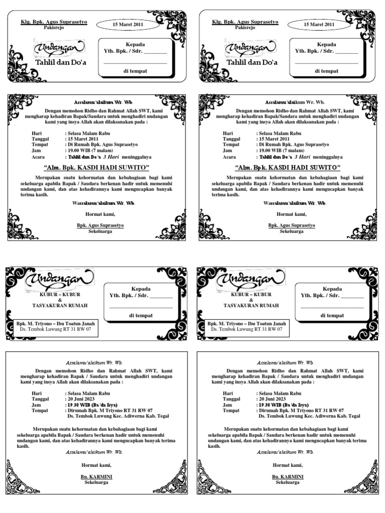 UNDANGAN Tahlil | PDF
