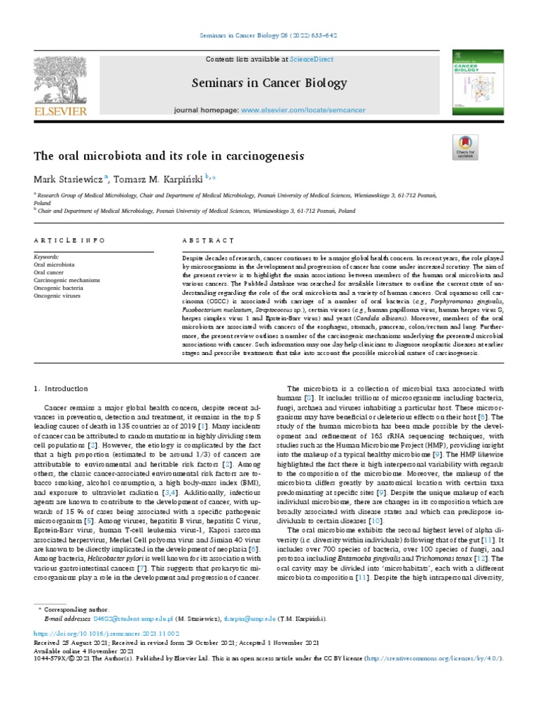 The Oral Microbiota and Its Role in Carcinogenesis | PDF