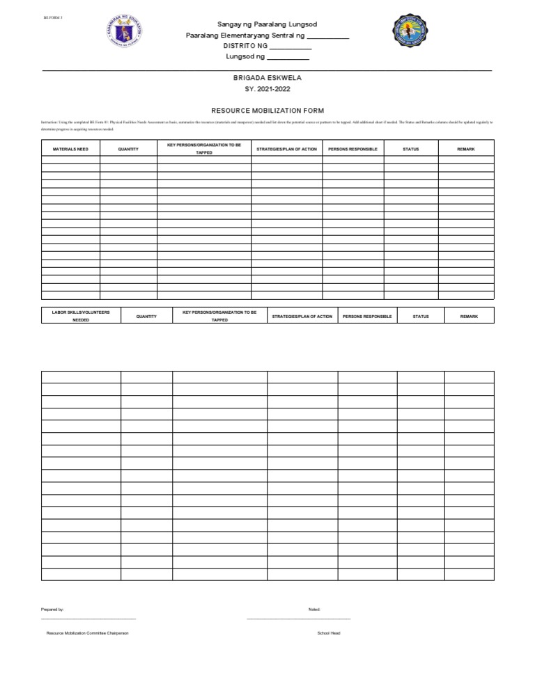 Brigada Eskwela Resource Mobilization Form | PDF