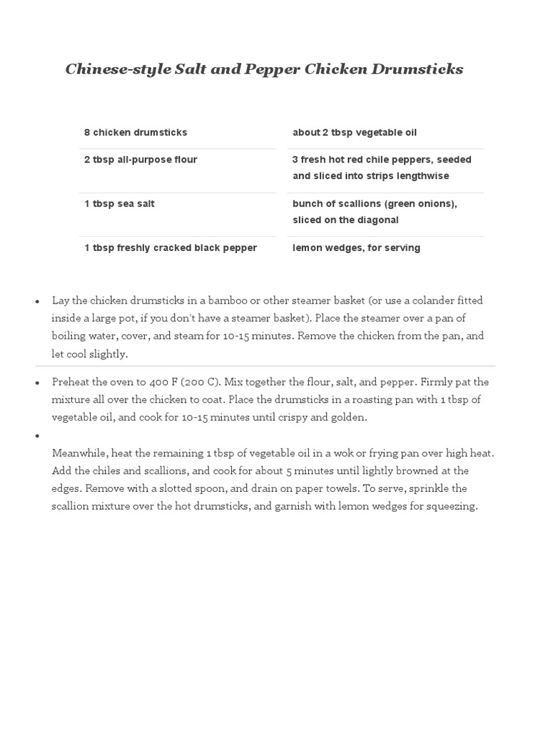 Chinese Salt and Pepper Drumsticks (Ivillage) PDF