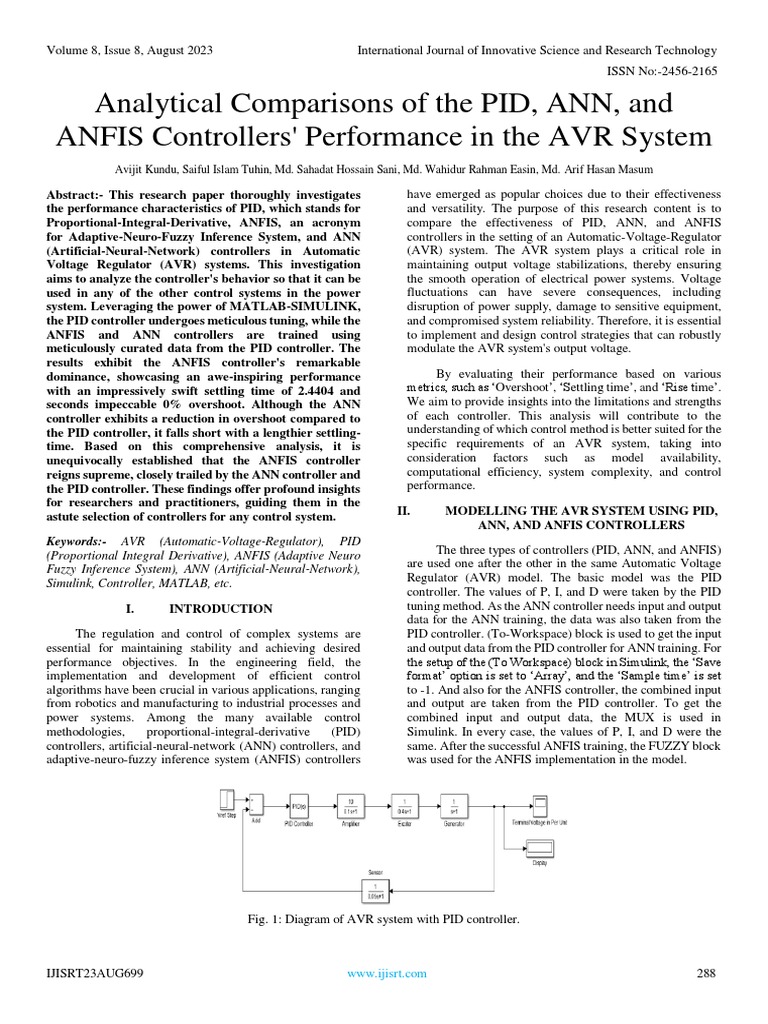 Analytical Comparisons of The PID, ANN, and ANFIS Controllers ...