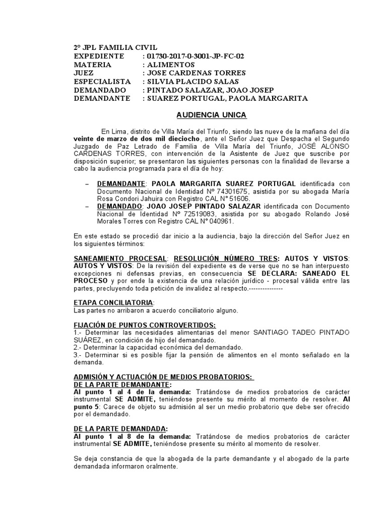 Sentencia de Alimentos de Joao PDF Pensión alimenticia Ley procesal