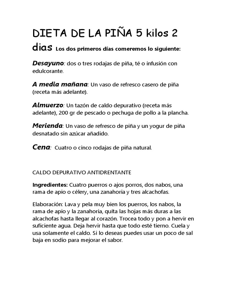 Dieta de la Piña: 5 Kilos en 2 Días | PDF | Cocina, comidas y vino