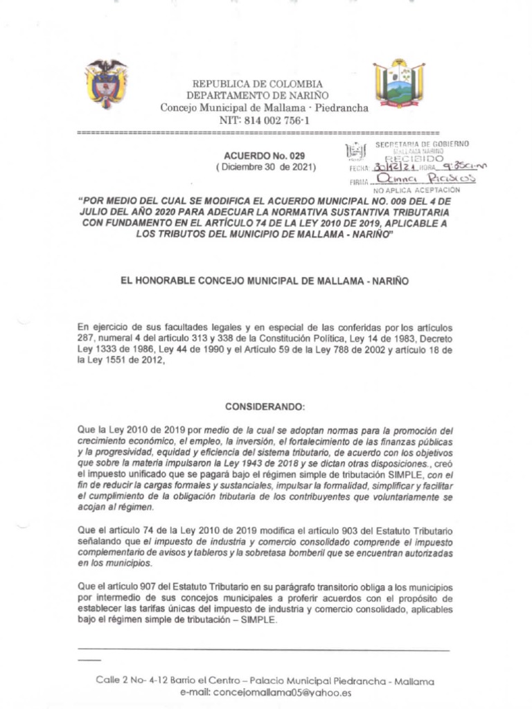 Narino mallama acuerdo no 029 de 12 30 2021 pdf