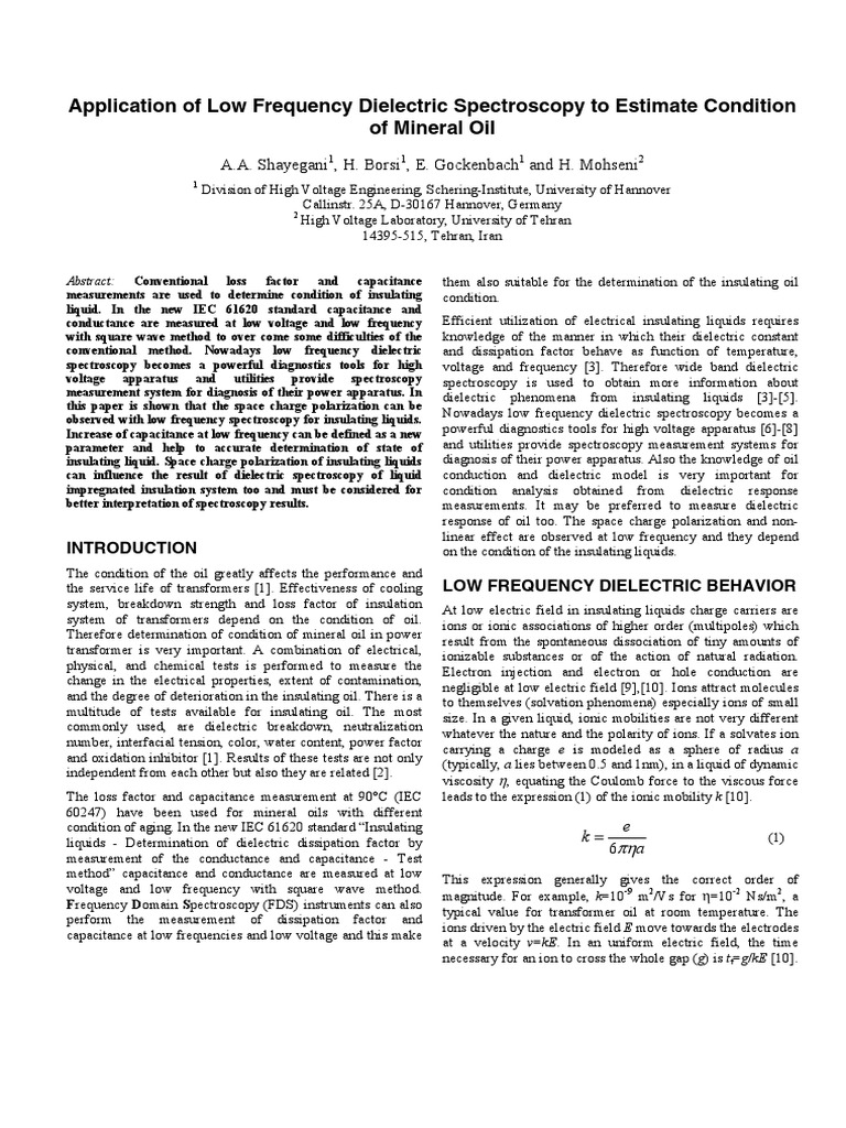 Application of Low Frequency Dielectric Spectroscopy To Estimate PDF
