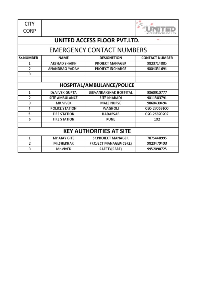 EMERGENCY CONTACTS | PDF