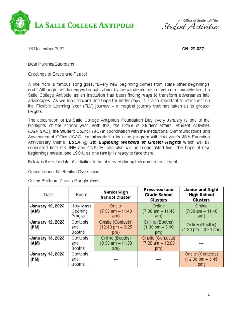 Foundation Day Schedule & Guidelines | PDF
