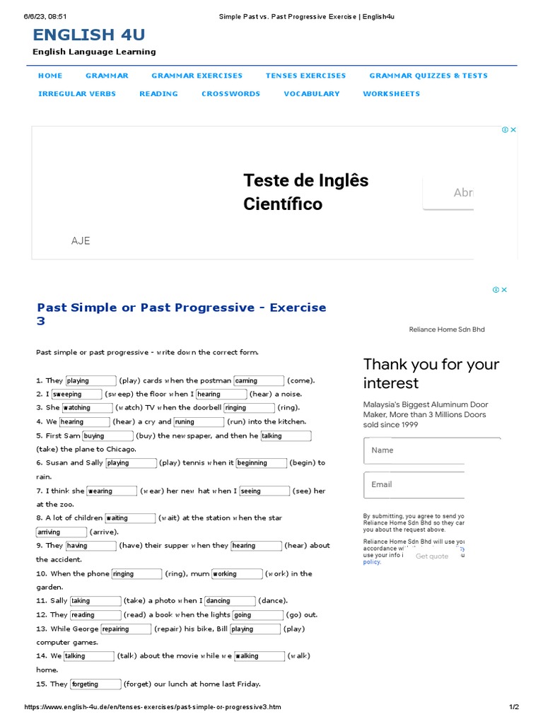 PAST PROGRESSIVE VS SIMPLE PAST EXERCISES PDF visual data 8