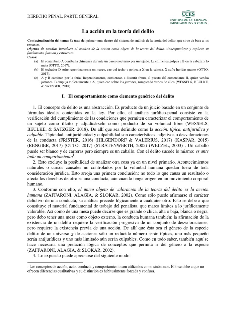 Acción en la Teoría del Delito Penal | PDF | Derecho penal | Comportamiento