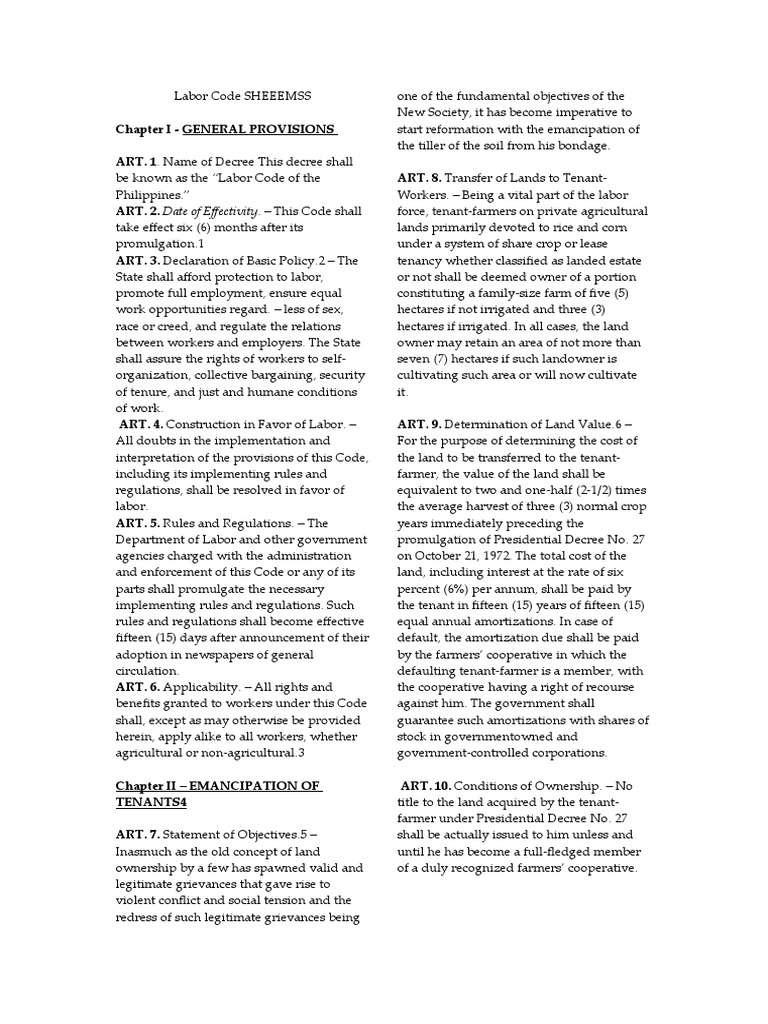 Philippines Labor Code Overview | PDF