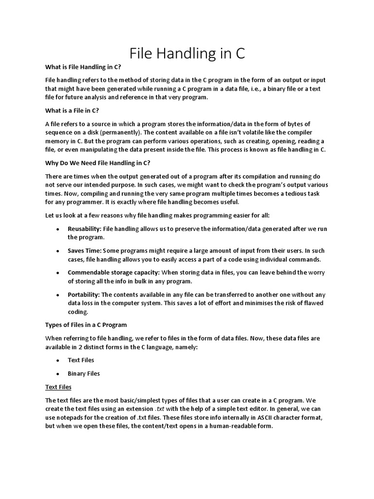 File Handling in C PDF