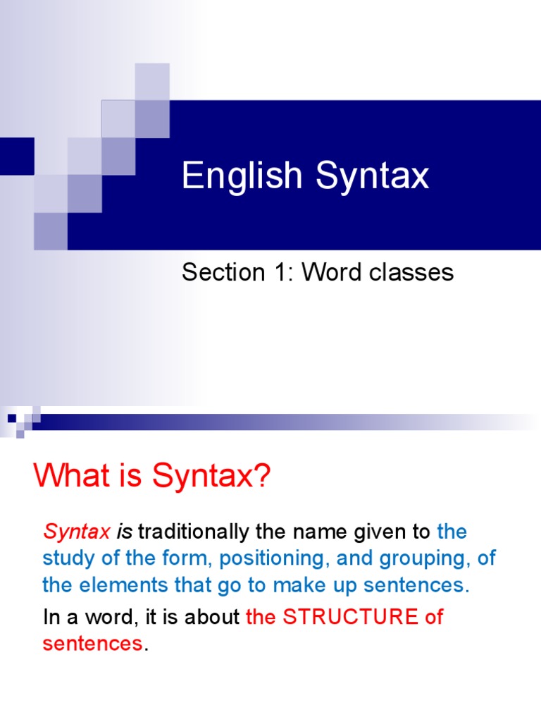 Syntax - Word Classes | PDF