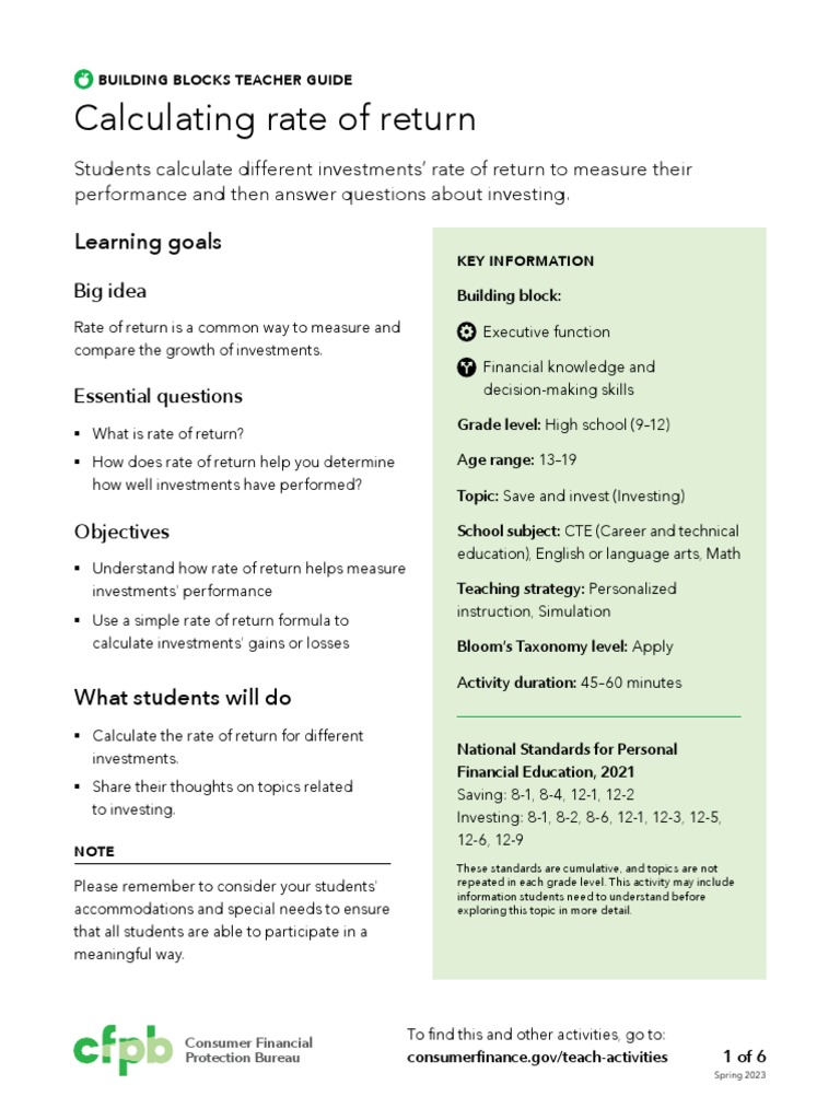 Teaching Rate of Return in Investing | PDF | Investment Fund | Investing
