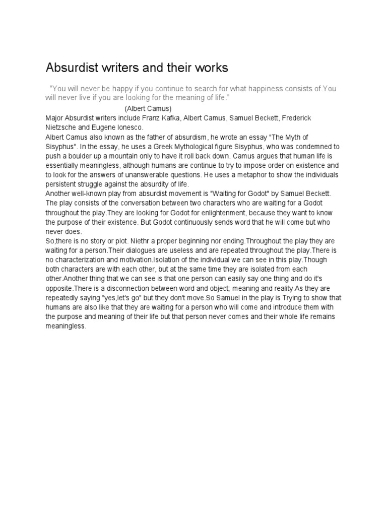 Absurdist Writers and Their Works | PDF