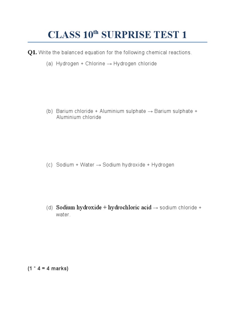 Class 10th Surprise Test-1 (Science Ch-1) | PDF