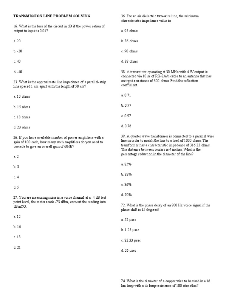 TRANSMISSION LINE PROBLEM SOLVING PDF Transmission Line Antenna