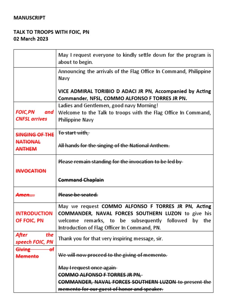 Talk to Troops with FOIC, PN | PDF | Military