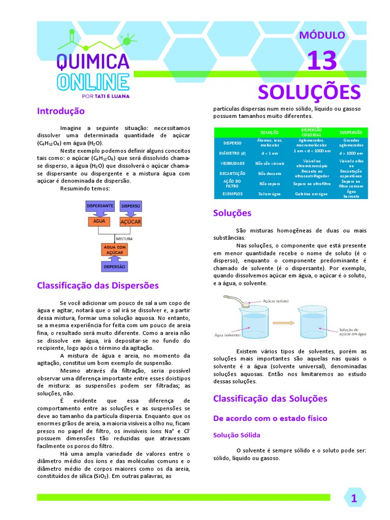 Apostila Soluções | PDF | Solubilidade | Concentração