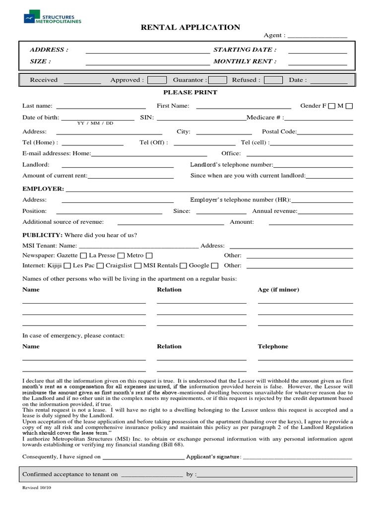 Rental Application Form PDF | PDF | Renting | Lease