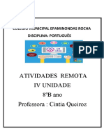 Atividade de Portugues 4 Unidade 8B Ano