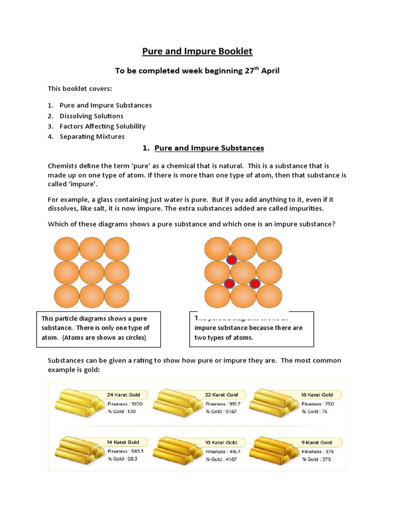 Pure and Impure Booklet | PDF | Chemical Substances | Mixture