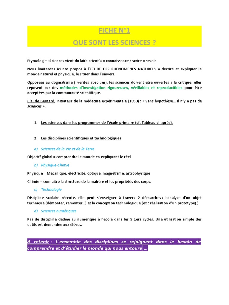 Fiche 1 Que Sont Les Sciences | PDF