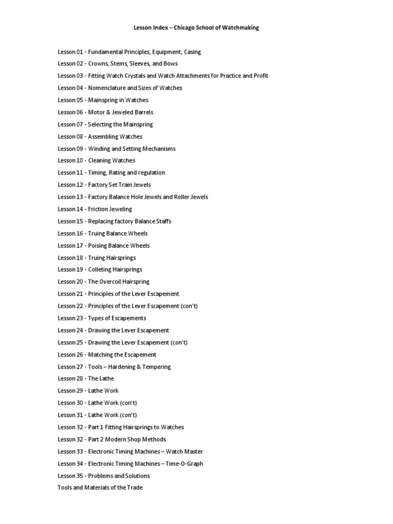 Chicago School of Watchmaking (CSW) | PDF | Watch | Machines
