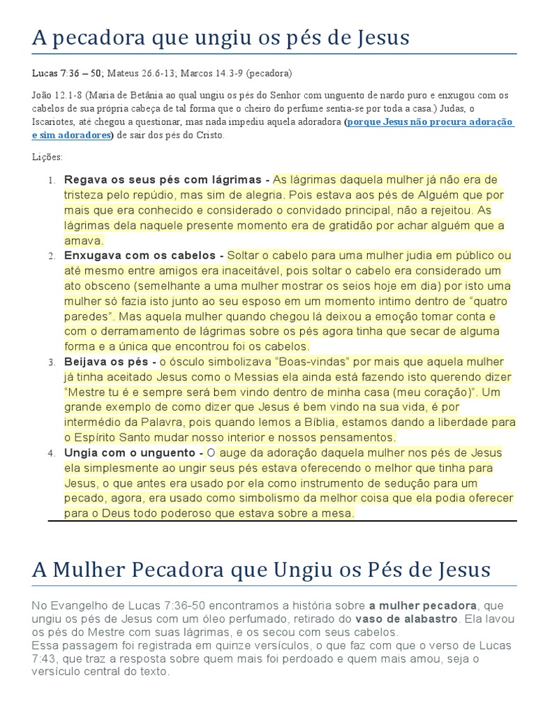 A Pecadora que Ungiu os Pés de Jesus | PDF