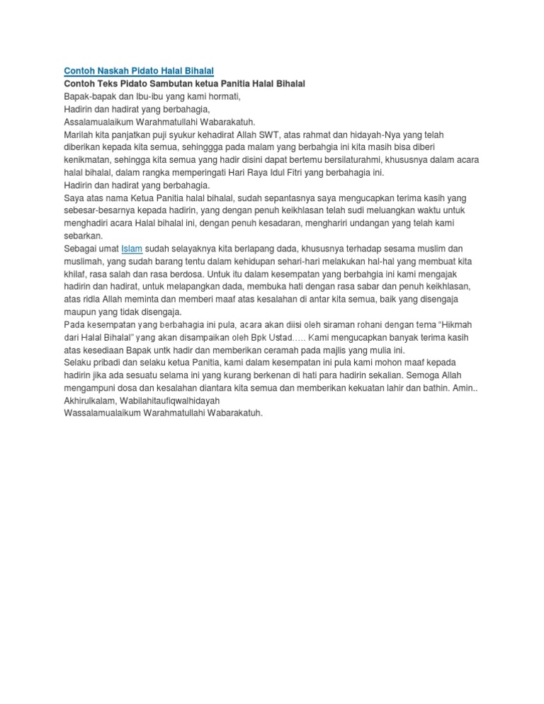 Contoh Naskah Pidato Halal Bihalal