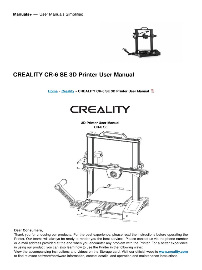 Cr 6 Se 3d Printer Manual Pdf