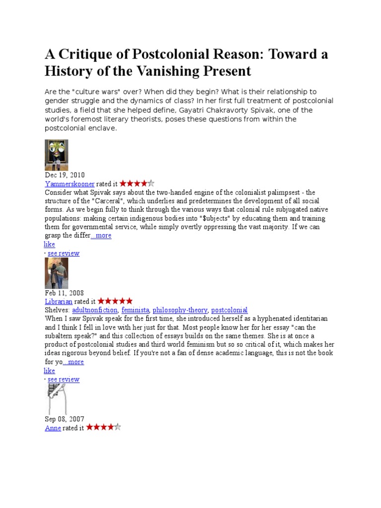 A Critique of Post Colonial Reason PDF Postcolonialism Deconstruction