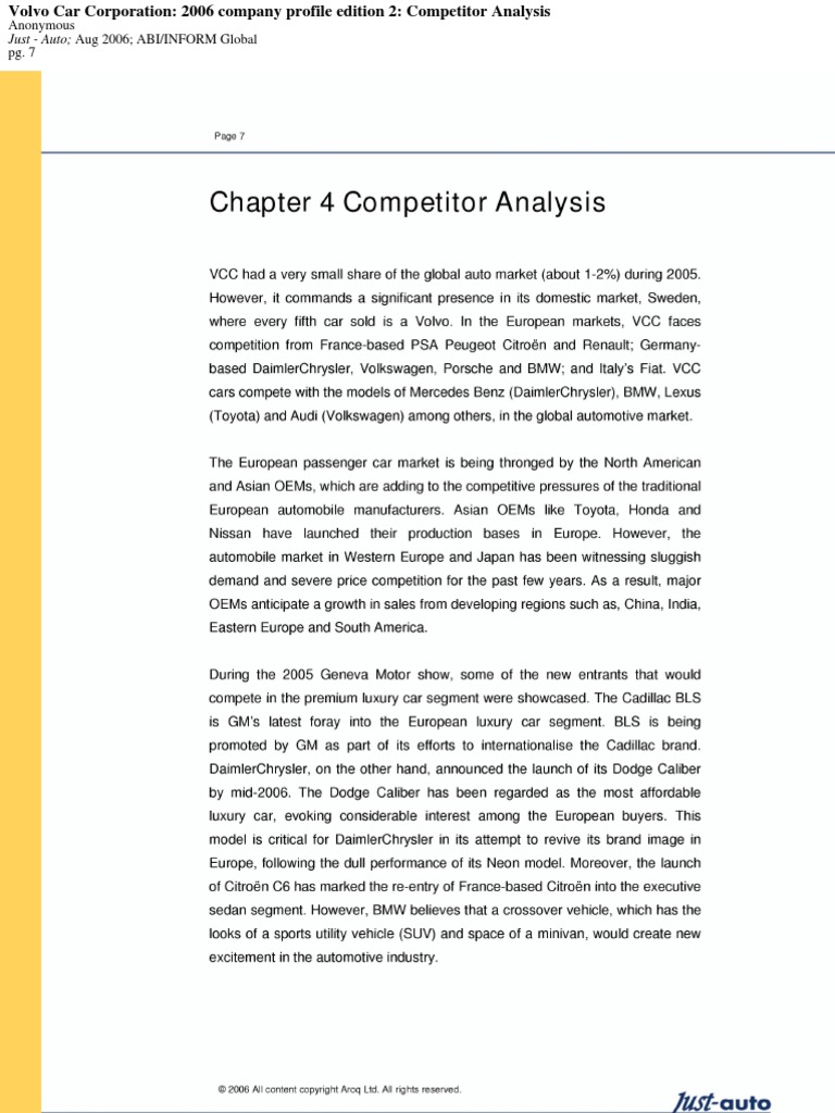 Volvo Competitor Analysis | PDF