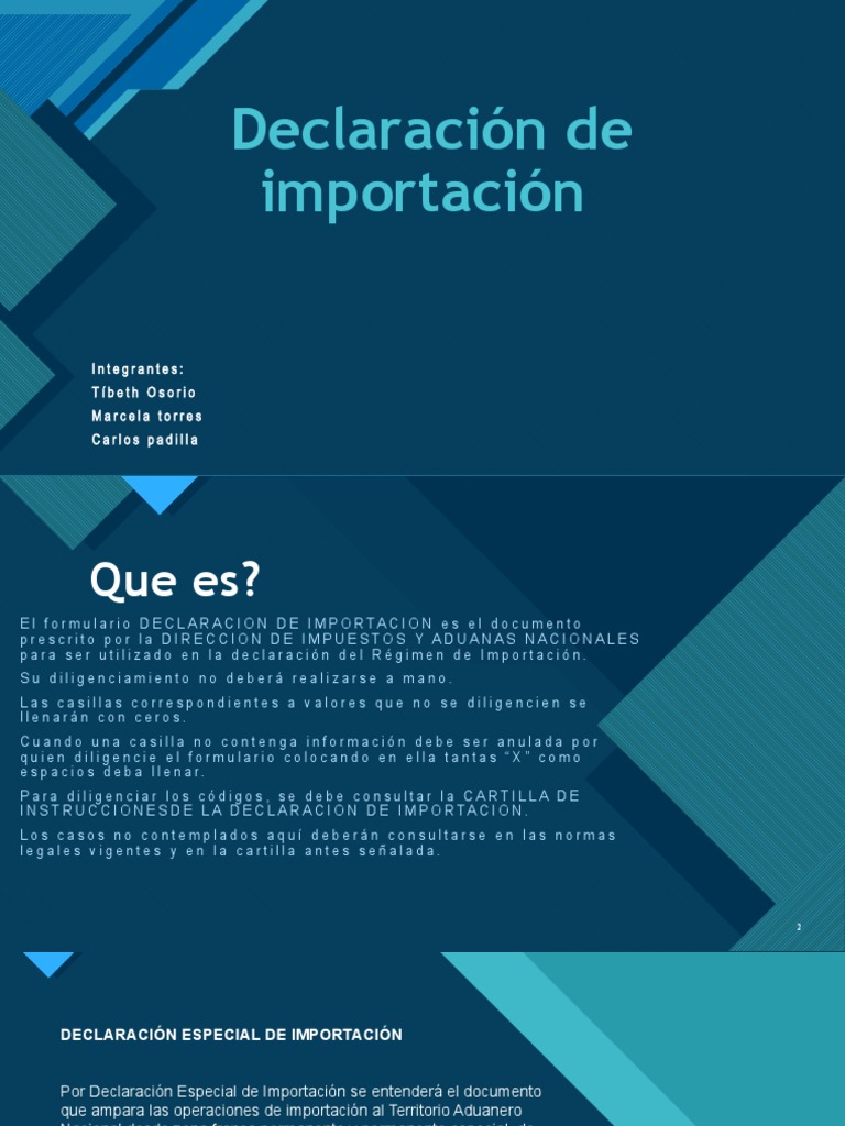 Declaración De Importación Exposicion Pdf