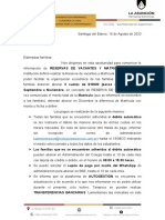 Comunicacion A Familias Sobre Reservas de Vacantes y Matricula 2024