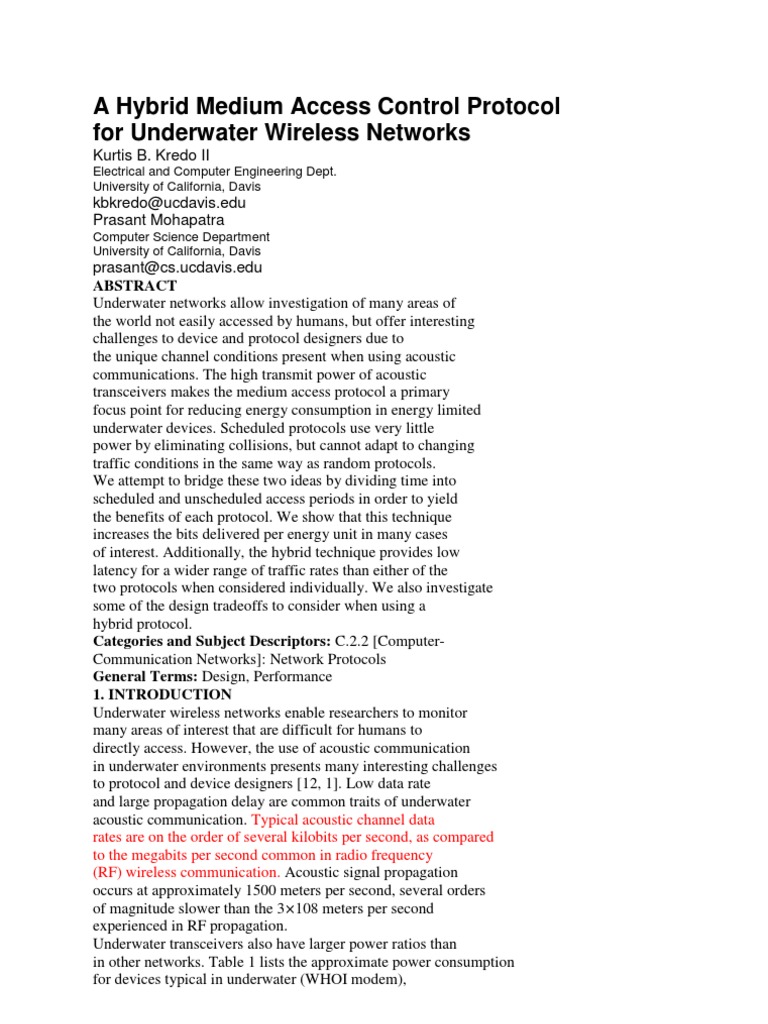 Hybrid MAC Protocol for Underwater Networks | PDF | Channel Access ...