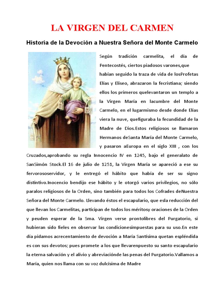 Historia de la Virgen del Carmen | PDF