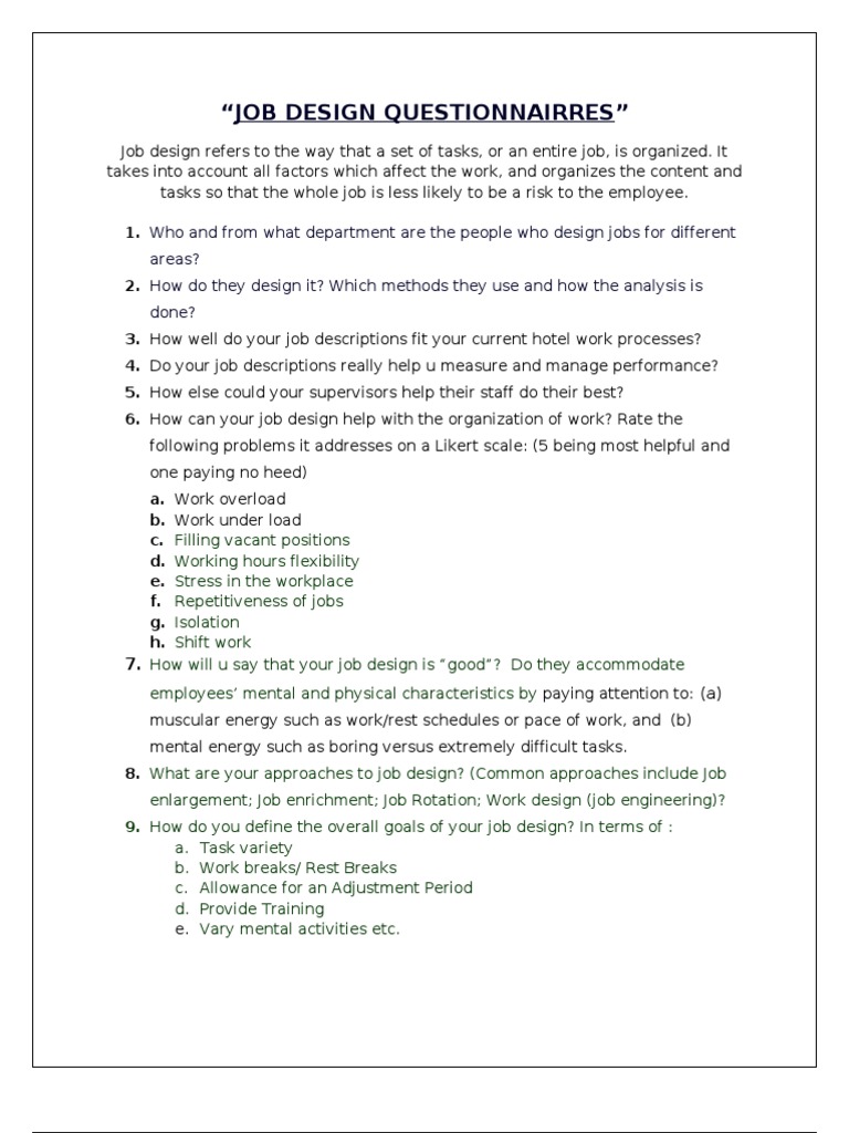 Job Design Questionnairres | PDF