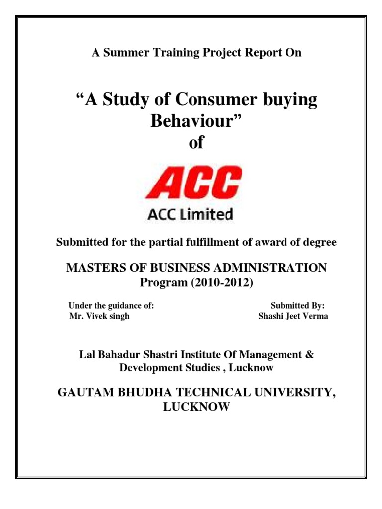 Consumer Buying Behavior Study Report | PDF | Consumer Behaviour ...