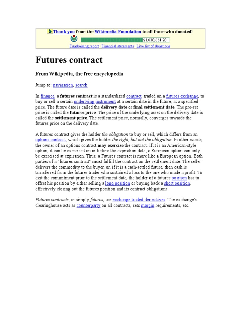 Futures Contract: From Wikipedia, The Free Encyclopedia | PDF | Futures