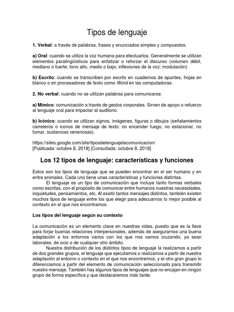 Tipos de lenguaje y sus características | PDF | Artes del Lenguaje y ...
